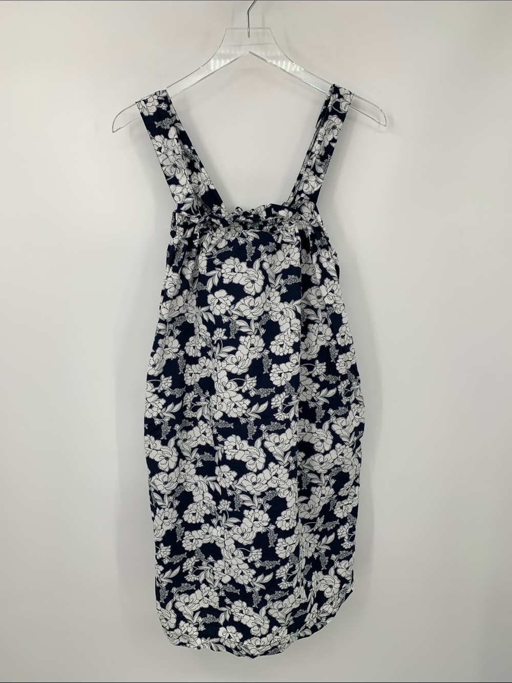 J Crew poplin sun dress navy blue magnolia floral white cotton pockets Medium